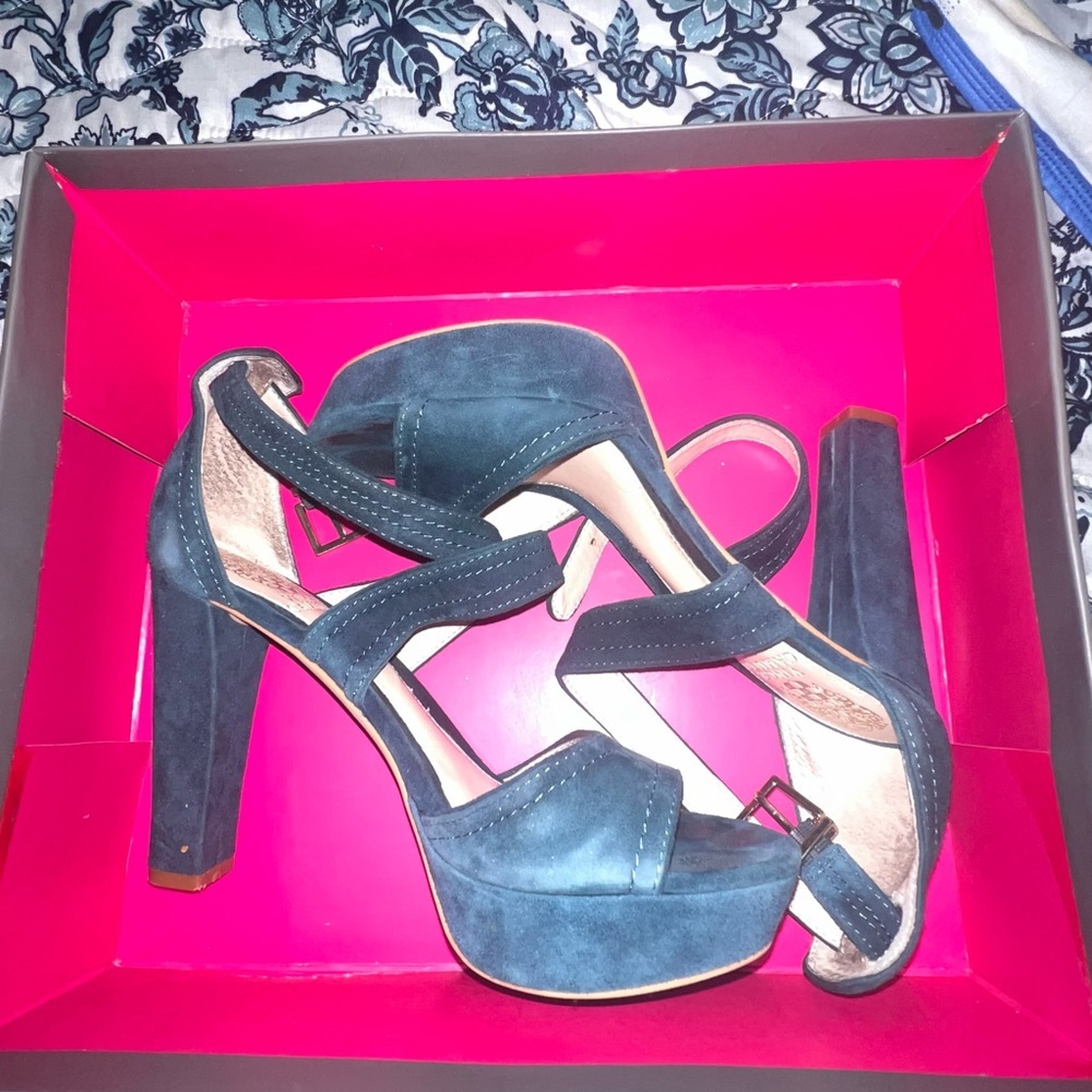 Elegant Blue Suede Women's Heels